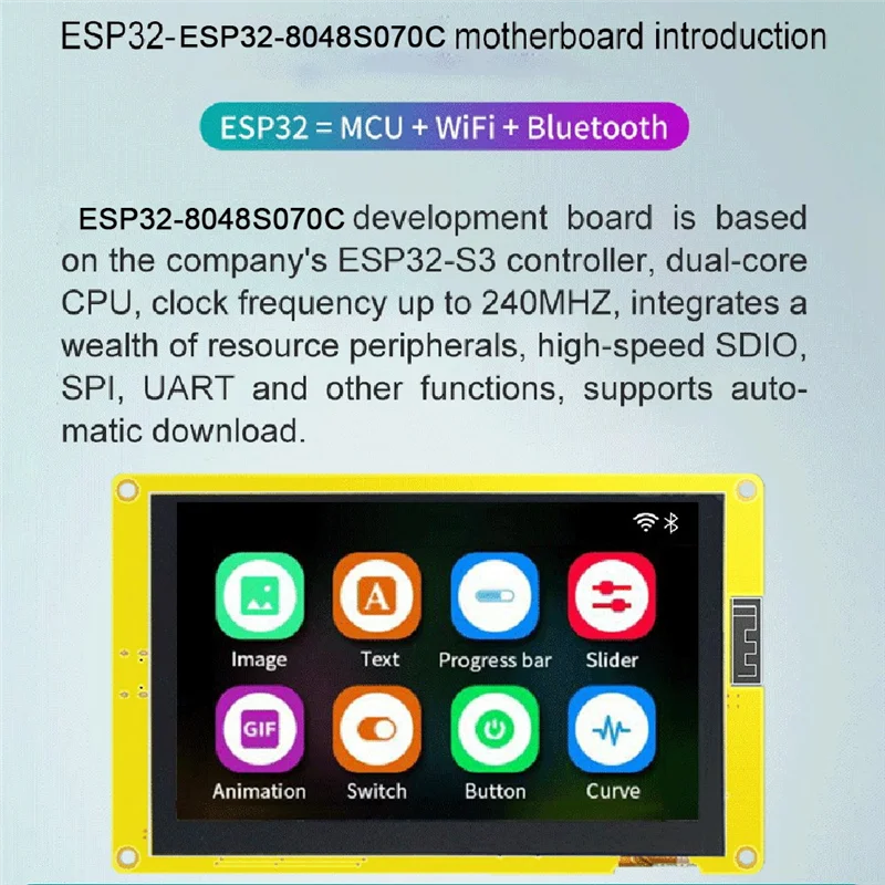 B68A ESP32-S3 Flash Smart Display MCU WIFI Bluetooth Module 7-Inch 800X480 TN HMI 8M PSRAM 16M (With Touch)
