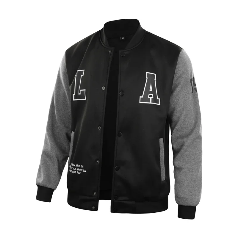 LA Letter Print Varsity Jacket Men 2025 Spring Autumn Casual Color Block Button Up Jacket New Mens School Baseball Uniform Coats