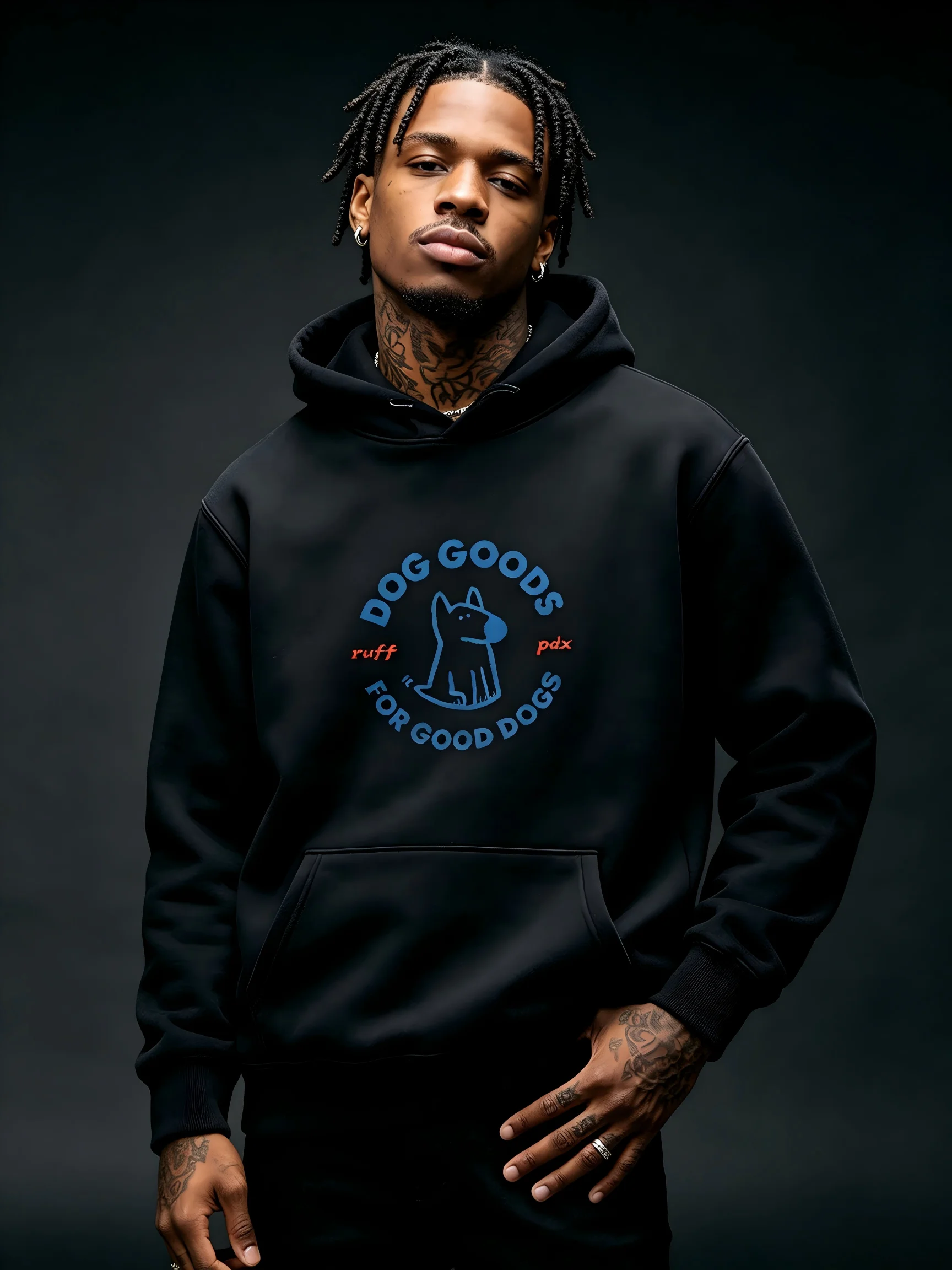 Men Cute Cartoon Dog Graphic Hoodie Dog Goods Letter Print Pullover Sweatshirt Casual Street Fleece Hooded Tops With Pocket