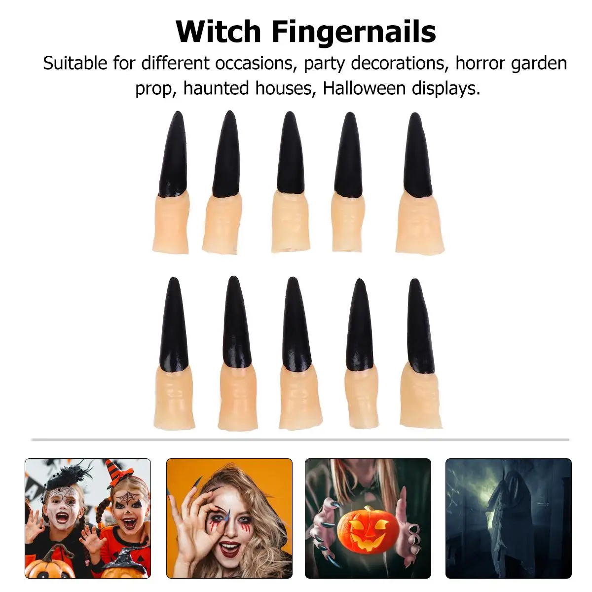 

11 Pcs Fake Nose Makeup Props Witch Fingernails Rubber Masquerade Child Halloween Costume Party Decoration Long Nails