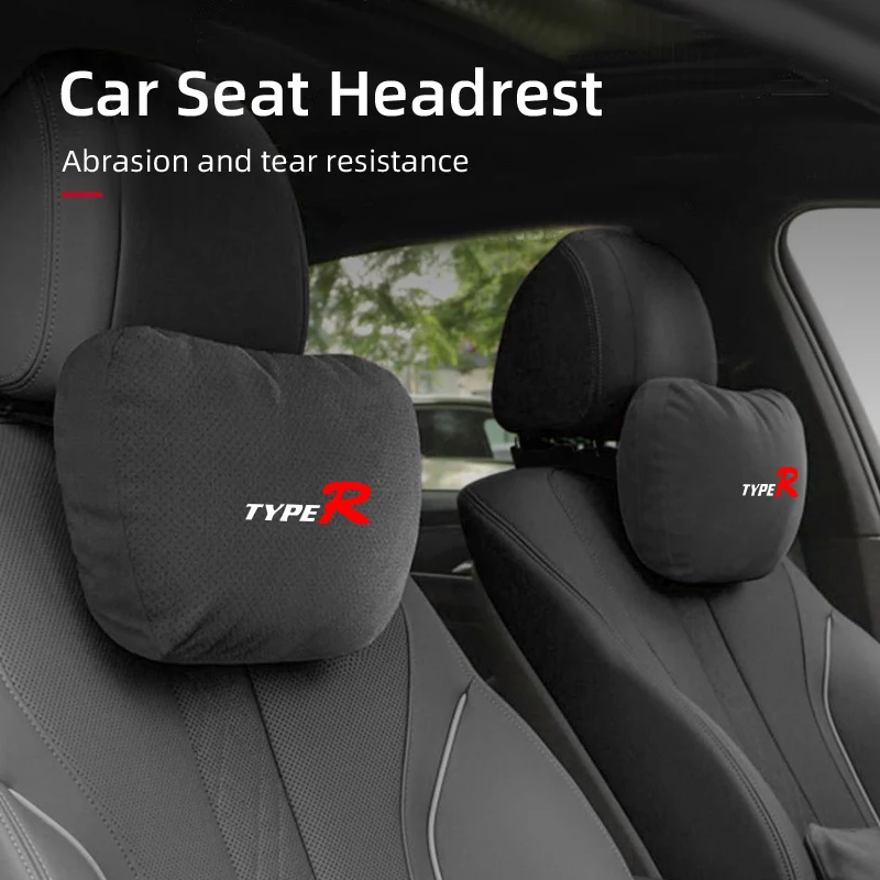 Car Seat Suede Headrest Neck Cushioning Support Head Pillow Accessories For Honda Type R Civic Accord CRV HRV Pilot Fit