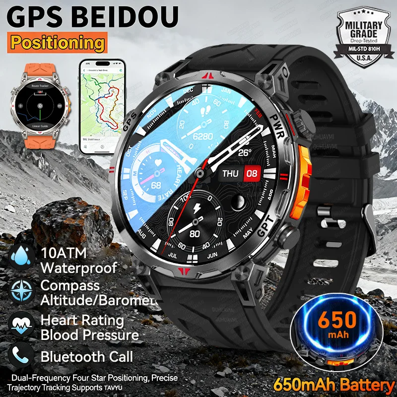 

2025 Новые Смарт-часы T-Rex с 3 GPS положениями для мужчин 10ATM Водонепроницаемые встроенные двухдиапазонные GNSS-компас 650 мАч Военные спортивные умные часы