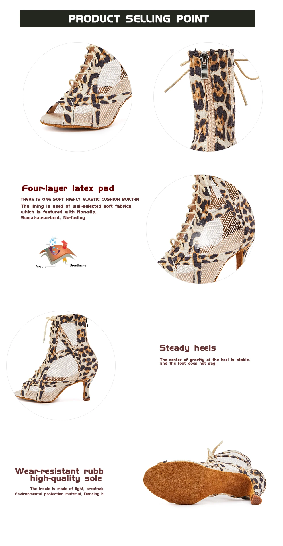 CINMIDY Leopardenmuster Tanzstiefel für Damen, verschleißfeste Tango-Latin-Tanzschuhe, modische sexy hochhackige Wildlederstiefel für Damen – Detail 3