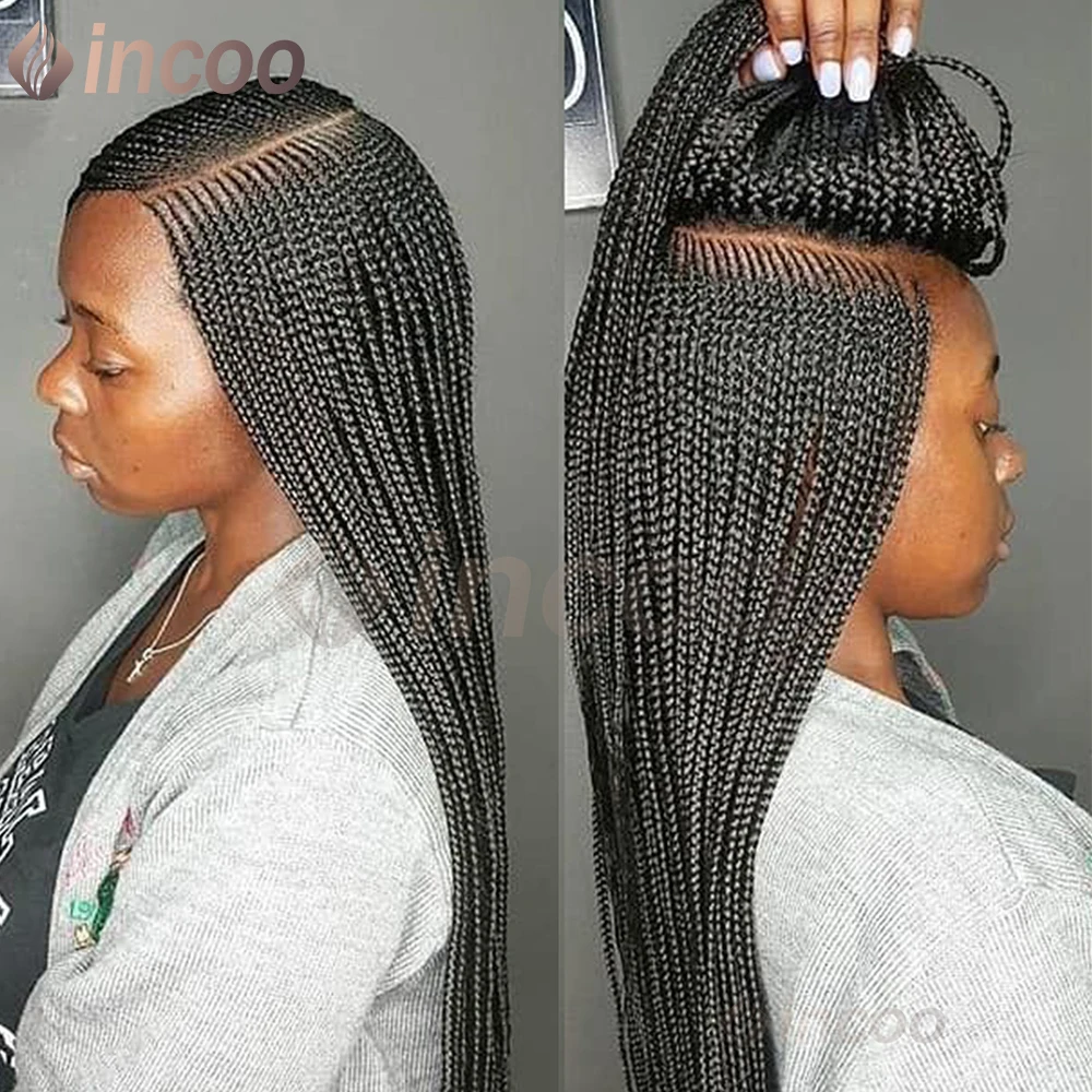 

36" Side Part Corncow Braided Wigs Synthetic Full Lace Wigs For Black Women Knotless Box Braiding Hair Wig