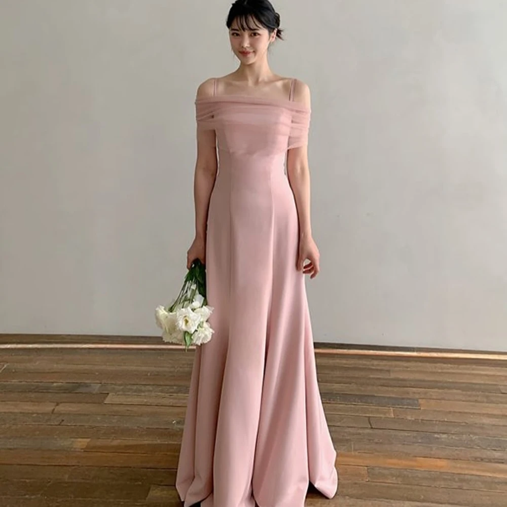 

Customized Strapless Simple Pink A-line Jersey Evening Dress Sleeveless Draped Party Gown Backless Floor Length Prom Dress