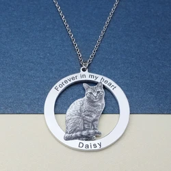 Personalized Pet Photo Necklace Animal Photo Pendant Hollowed Circle Portrait Necklace Cat Necklace Memorial Gift For Pet Lover