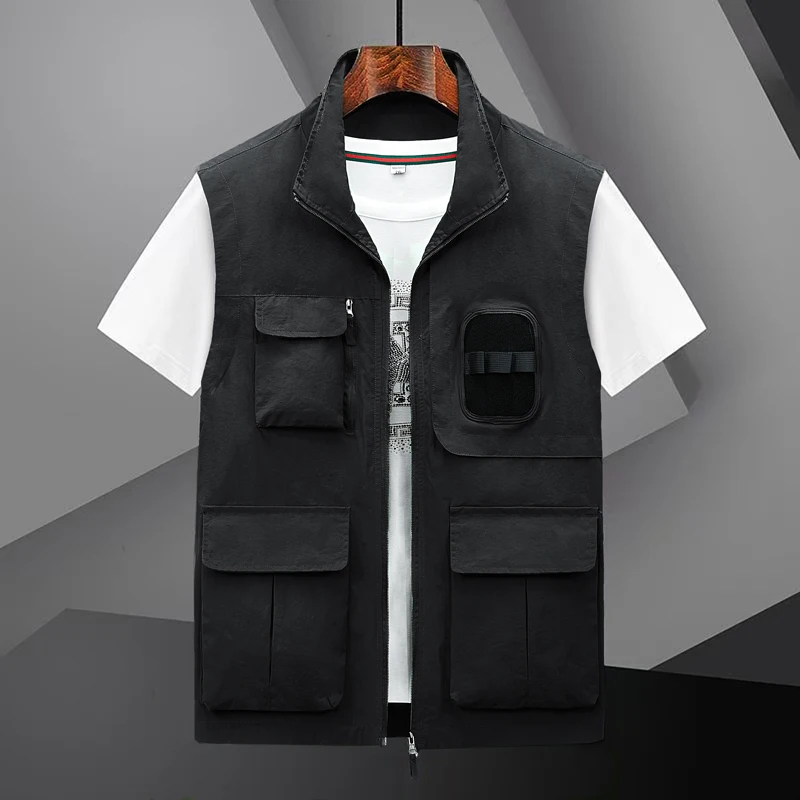 

Весенне-осенний тонкий нейлоновый жилет в стиле милитари с множеством карманов, свободного кроя, для молодежи, для повседневной носки