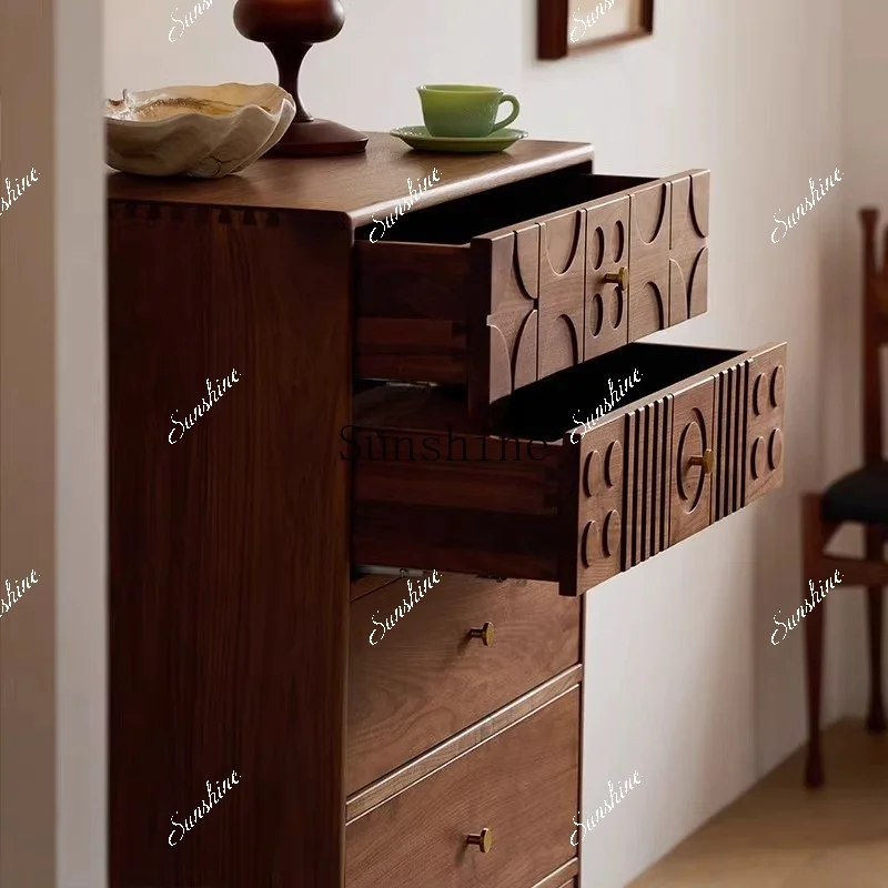 Nordic log storage simple medieval storage living room five bucket side cabinet  FT