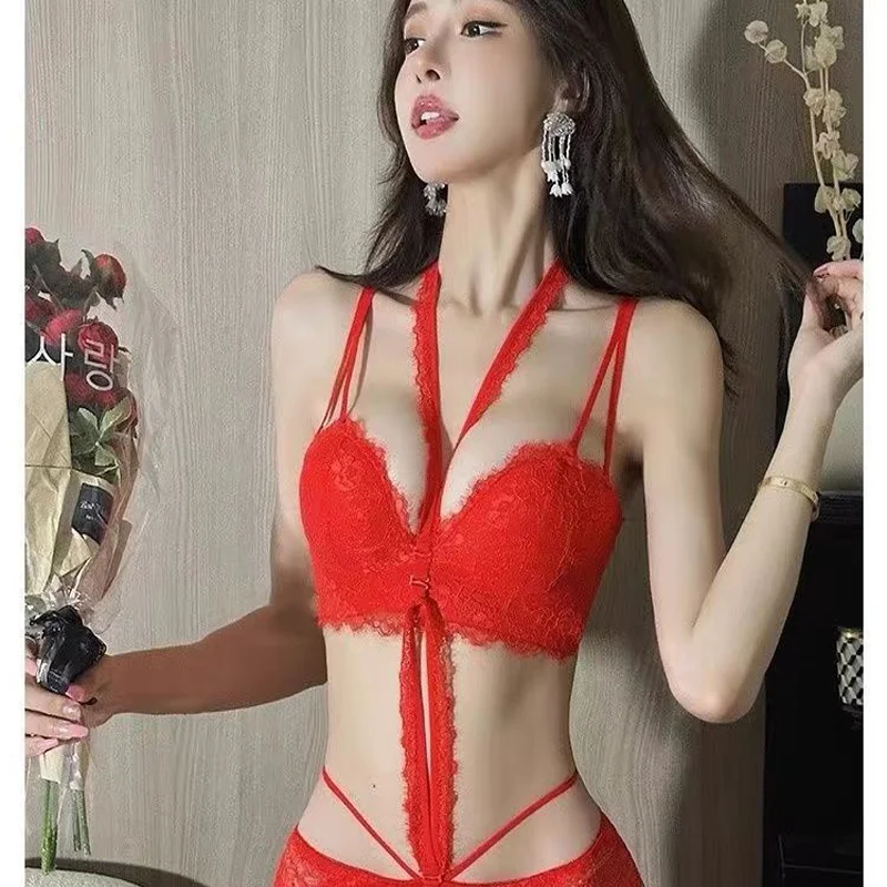 Hanging Neck Pure Desire Wind Small Breasts Gathered Large Sexy Lace Bra to Collect Side Breasts Anti-Sagging Bra