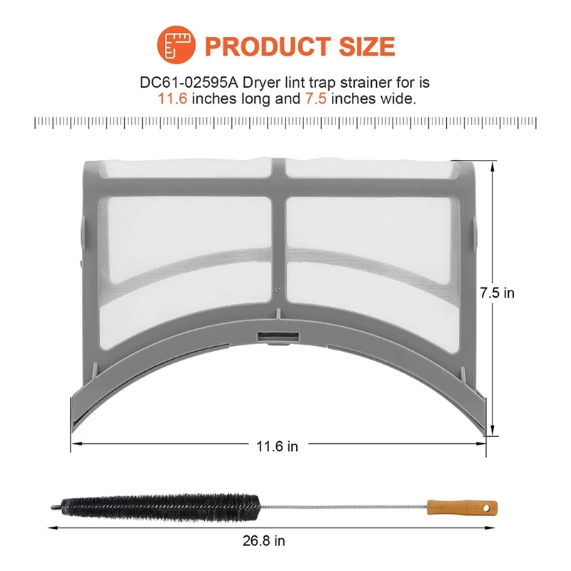 DC61-02595A Dryer Lint Filter Case Screen With Clothes Dryer Lint Vent Trap Cleaner Brush- For Samsung Dryer - 2069505