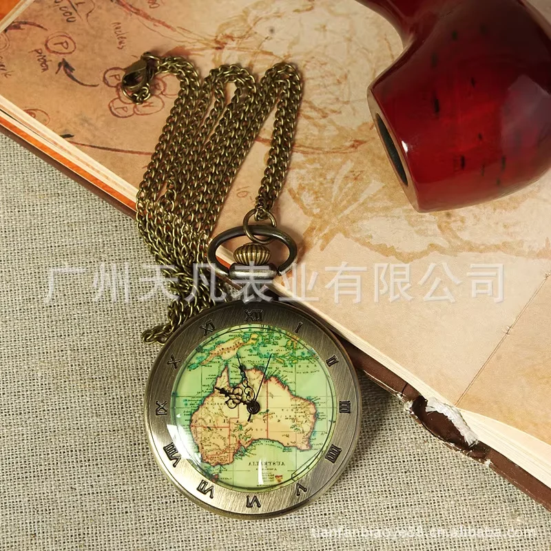 Vintage large 12 constellation map unique pocket watch European and American fashion retro pocket watch with necklace 8098