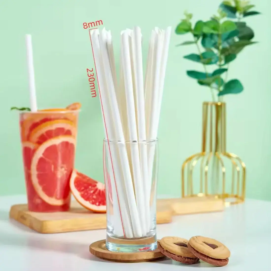 

8*230mm Paper Straws 100pcs Mxed Colorful Cotton Swabs Drink Decoration Dessert Drink Paper Straws for Dessert Coffee Restaurant