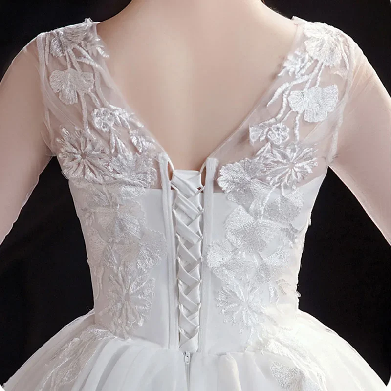 GIYSILE-Robe de Mariée Blanche Brodée, Manches Cornes, Grande Taille, Coréenne, Éducative