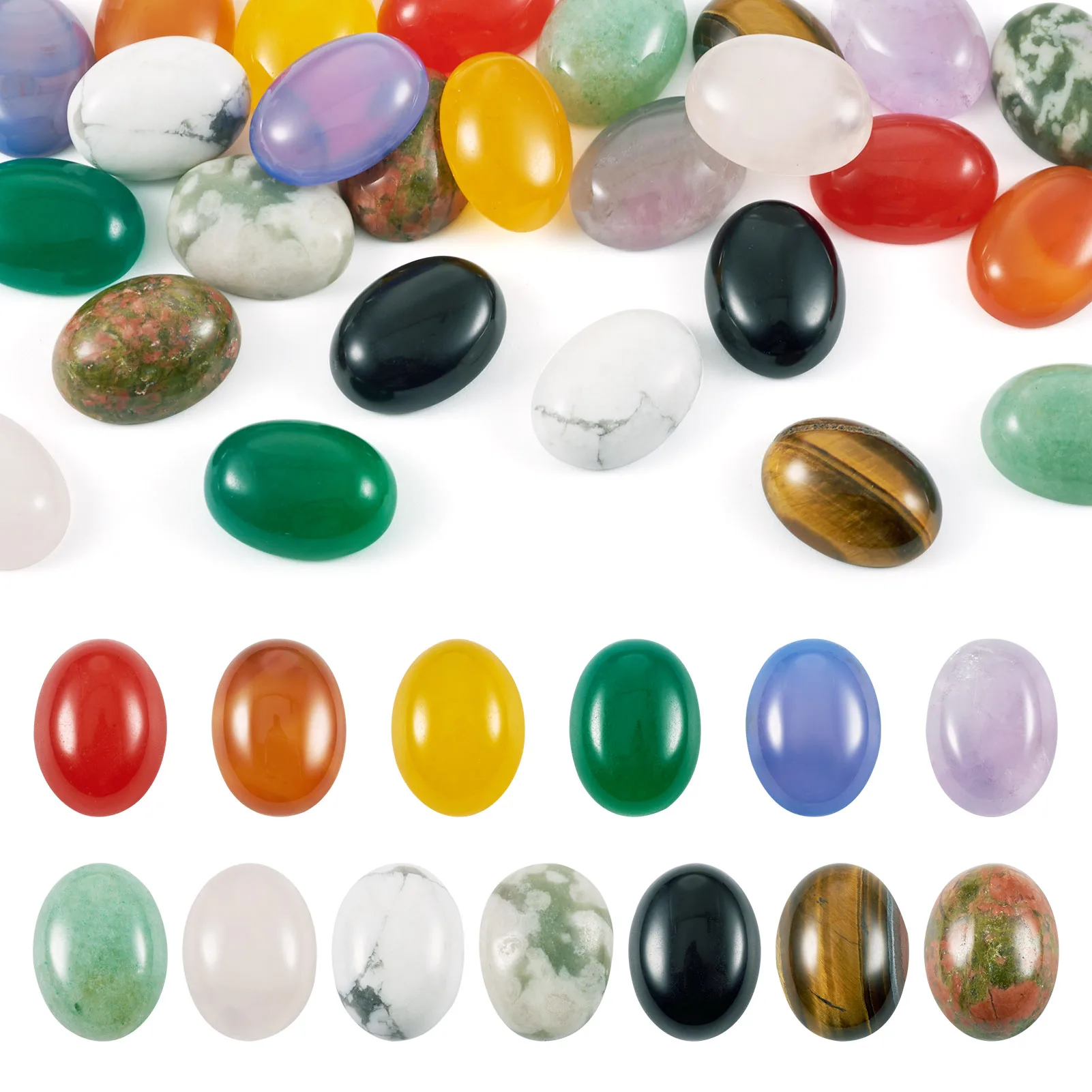 26Pcs Oval Natural Stone Cabochon Beads Semi-Flat Cameo Beads For DIY Jewelry Ring Earring Pendant Accessories Making