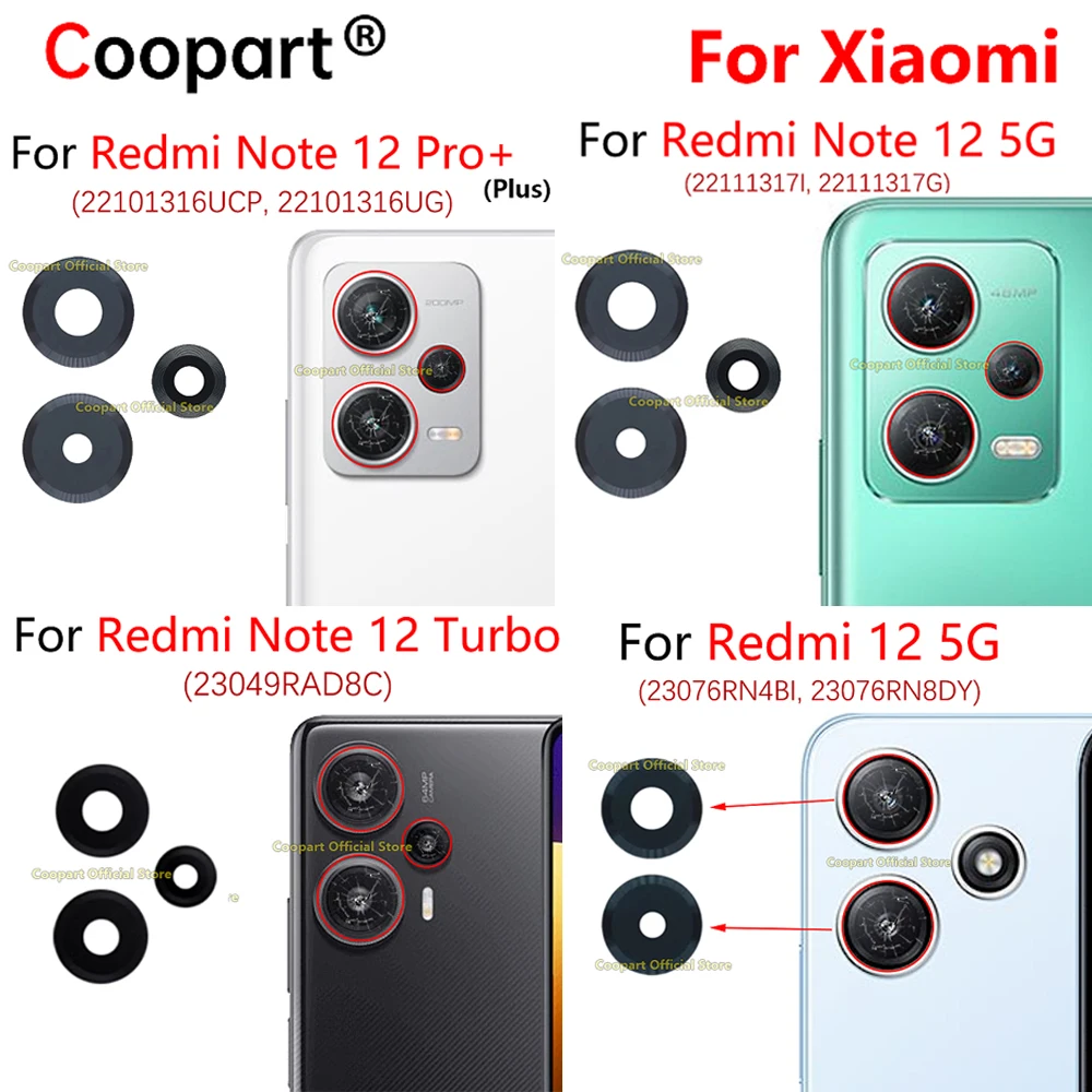 Coopart Rear Back Camera Glass Lens For Xiaomi Redmi Note 12C Pro+ Plus 5G 12T Pro 12S 4G Turbo Speed with Adhesive Sticker