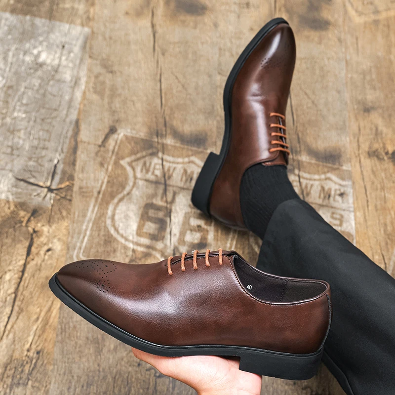 

Men's Business Leather Shoes Classic gentleman style Work Office Groom Wedding Adult suit shoes plus size dress Casual Black