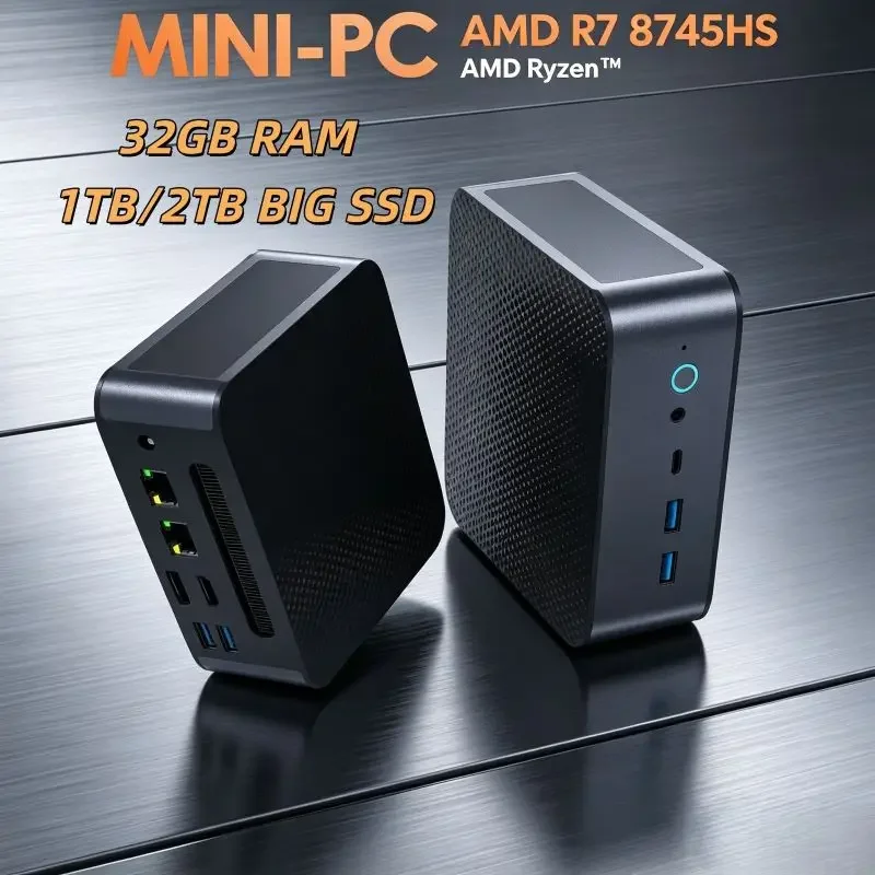 

Win11 Compact Mini Server Ryzen 7 8745HS Office Workstation Dual 2.5G LAN Dual DDR5 NVMe DP Type-C Monitor PC