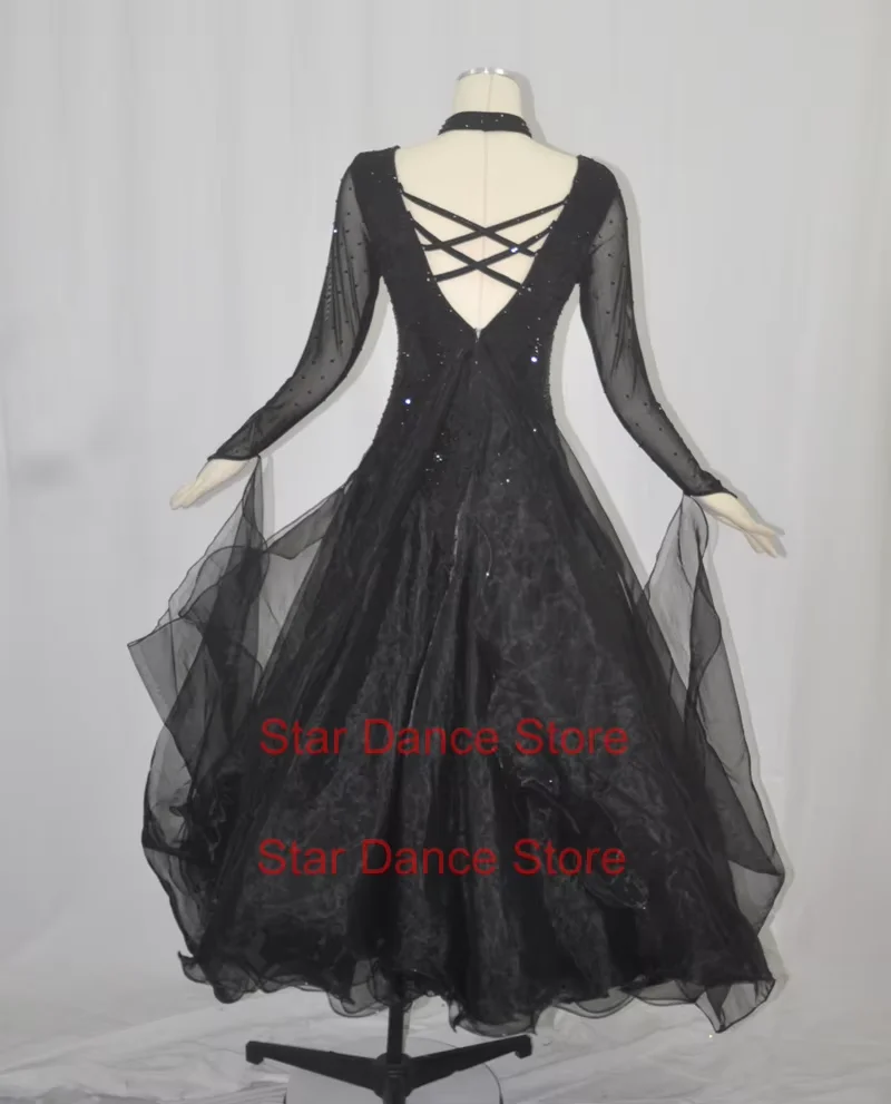 Preto competição de salão vestidos de dança feminino alta qualidade sexy padrão saia de dança de salão adulto valsa vestido de salão