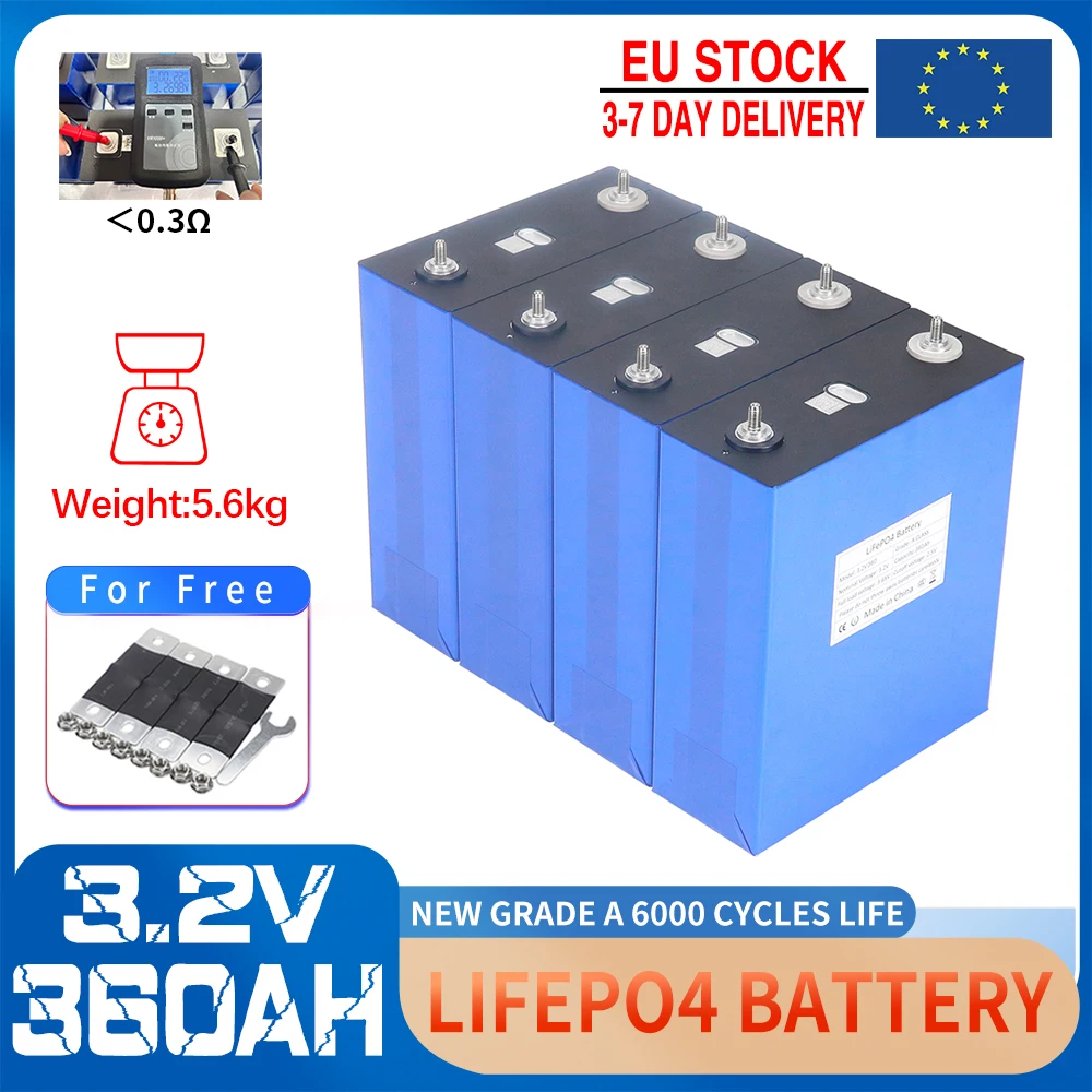 NEW 3.2V 360Ah 320Ah Lifepo4 Lithium Iron Phosphate Battery DIY 12V 24V 36V 48V Grade A Rechargeable Cell For RV Golf Cart Solar