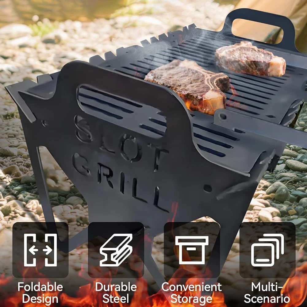 

Складной гриль-барбекю, устойчивый к ржавчине, складной гриль-слот, термостойкий легкий гриль для кемпинга для задней двери, вечеринки на колесах
