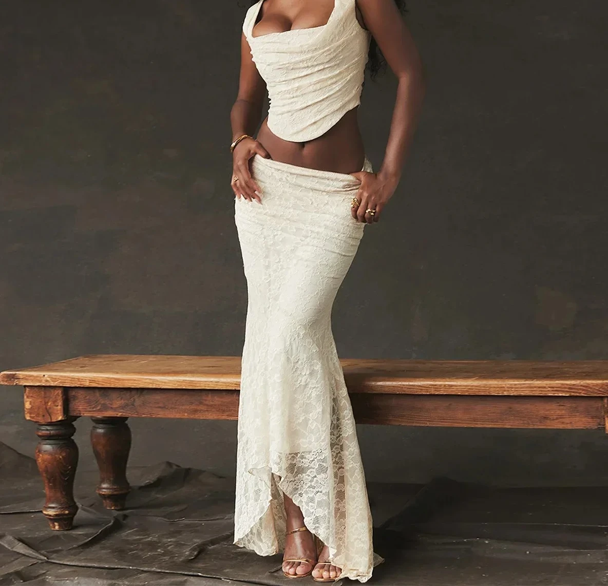 

Элегантный женский комплект из двух предметов, платье для свадебного гостя, укороченный топ и юбка на шнуровке, комплект для торжественного мероприятия