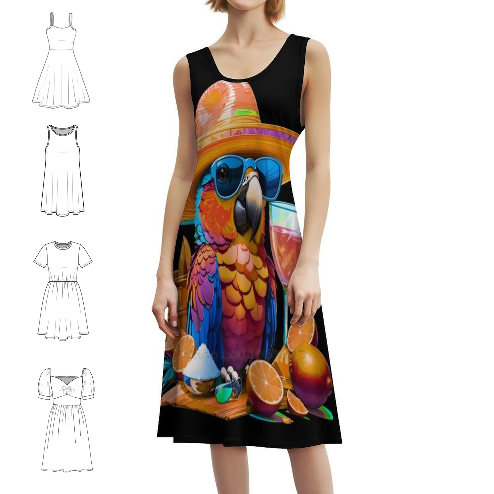 

Salt And Lime Parrot Happy Bird In Paradise Женское уличное платье в стиле хип-хоп с графическим принтом Одежда для вечеринок и клубов Salt Buffet Beach