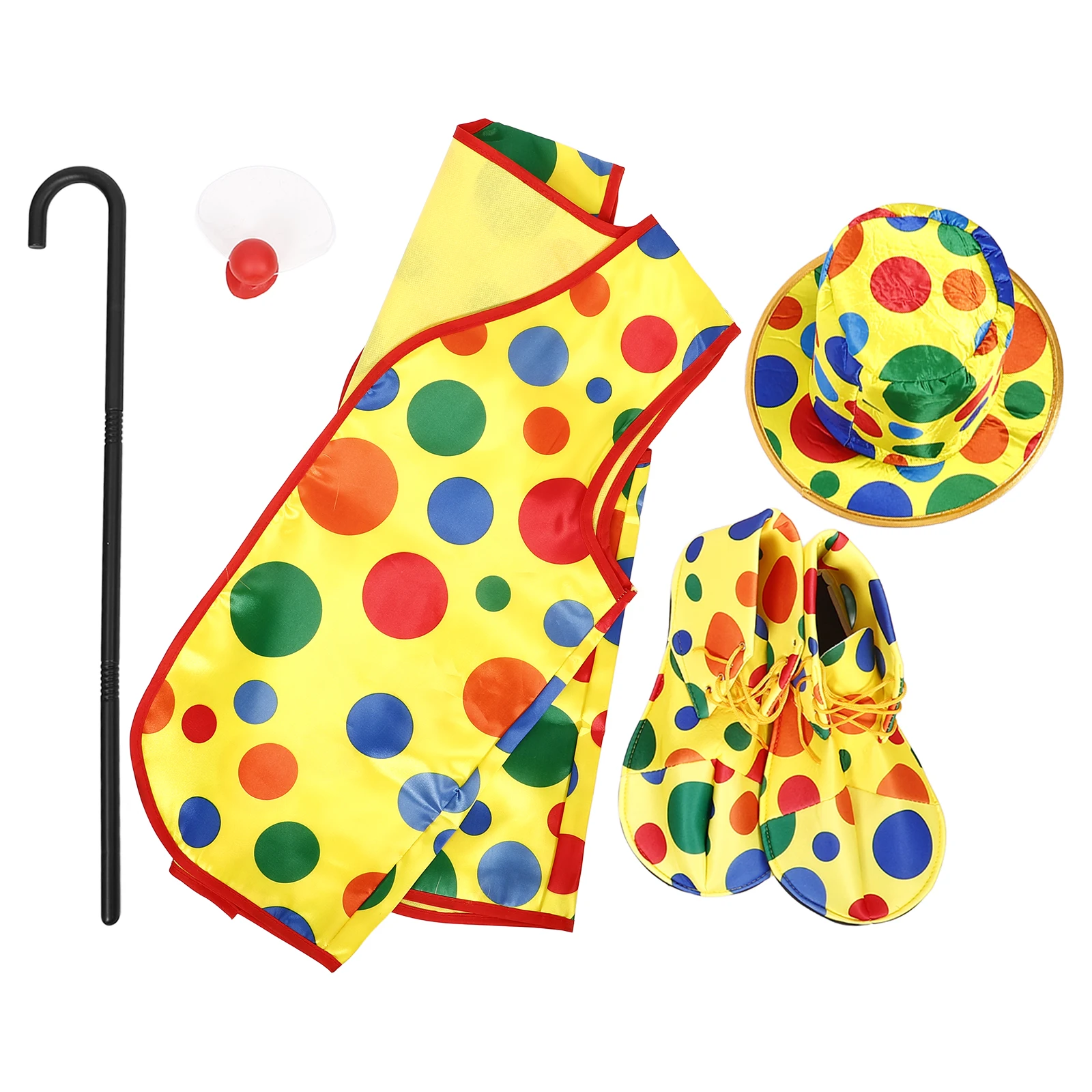 

1 Set Clown Costume Set Halloween Party Cosplay Outfit Vest Hat Shoes Nose Crutch Funny Costume Carnival Masquerade Stage Show