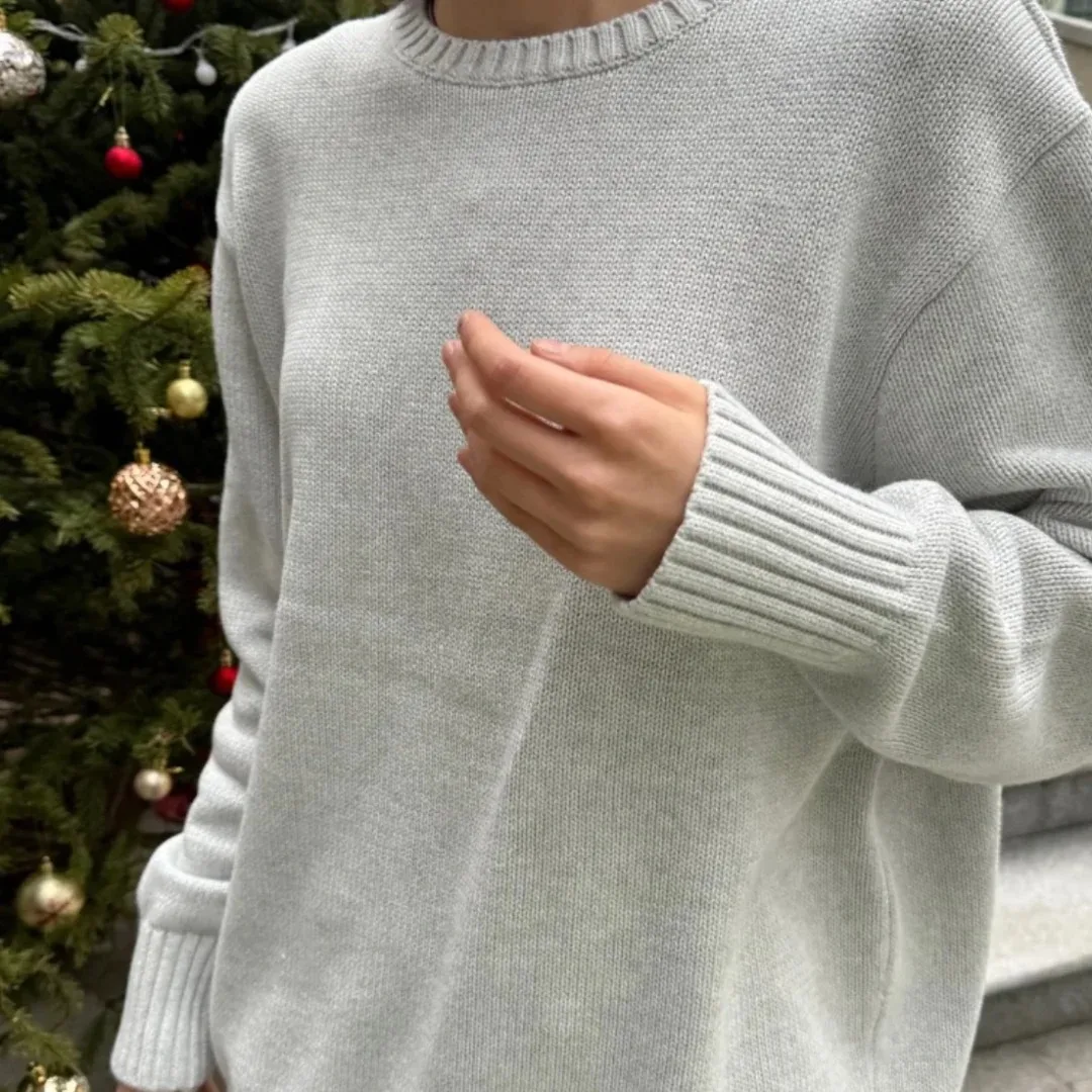 

Sweet Gray Long Sleeve Knitted Cardigan Women New Simple Basic Cotton O-neck Casual Preppy Style Jumper Vintage Chic Sweater Top