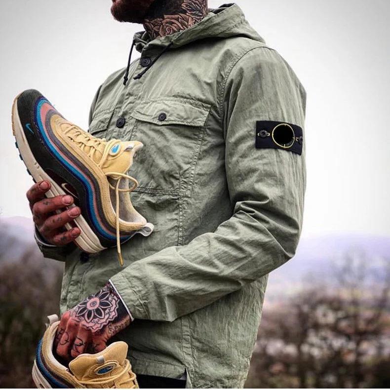 

Classic Stone Workwear Sle Hooded Jaet Men's Loose Casual Trendy Brand Outerwear Polyester Fiber Long Sve Hooded