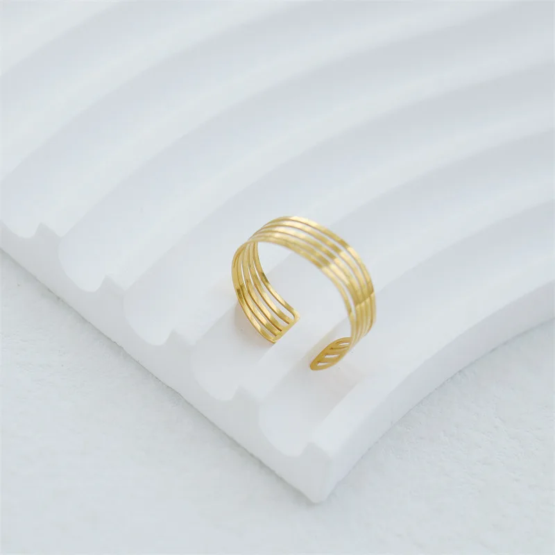 Statement Golden Colour Stainless Steel Multilayer Geometric Irregular Ring ​​Waterproof Fashion Unusual Textured Jewelry Gift