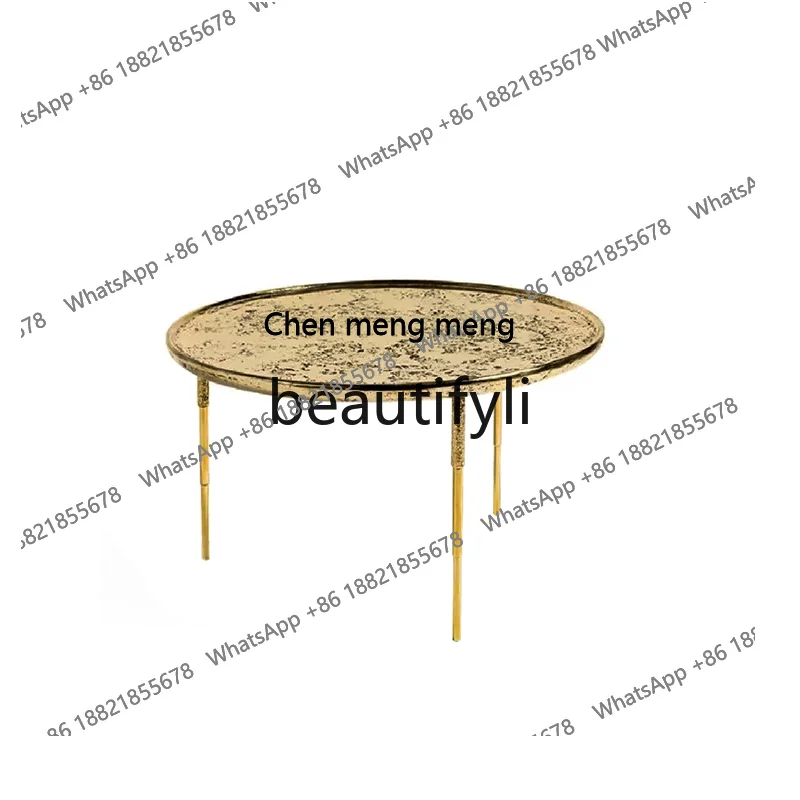 Minimalist pure copper coffee table light luxury round set living room sofa side small round table