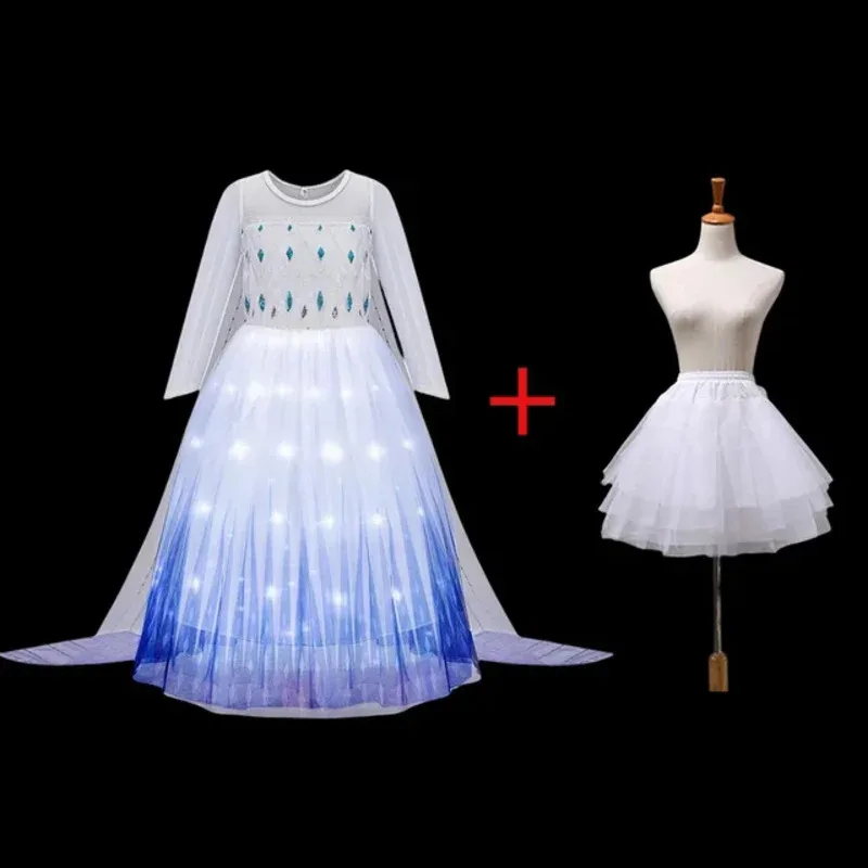 Frozen Elsa Anna Princess LED Light Up Dress for Girls Christmas Mesh Ball Gown Carnival Kids Charm Snow Queen Clothing AHb;4.f'