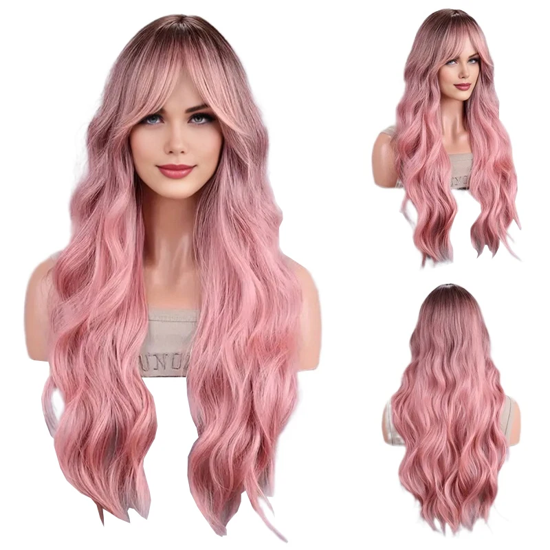 

A 26-Inch Large Wavy Curly Gradient Powder Synthetic Wig Is Naturally Suitable For Women'S Daily Party Cosplay Halloween