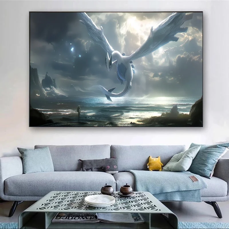 Pokemon Anime Pictures Lugia Ho-Oh HD Poster Living Room Wall Room Art Decoration Canvas Painting Gift for Children and Friends