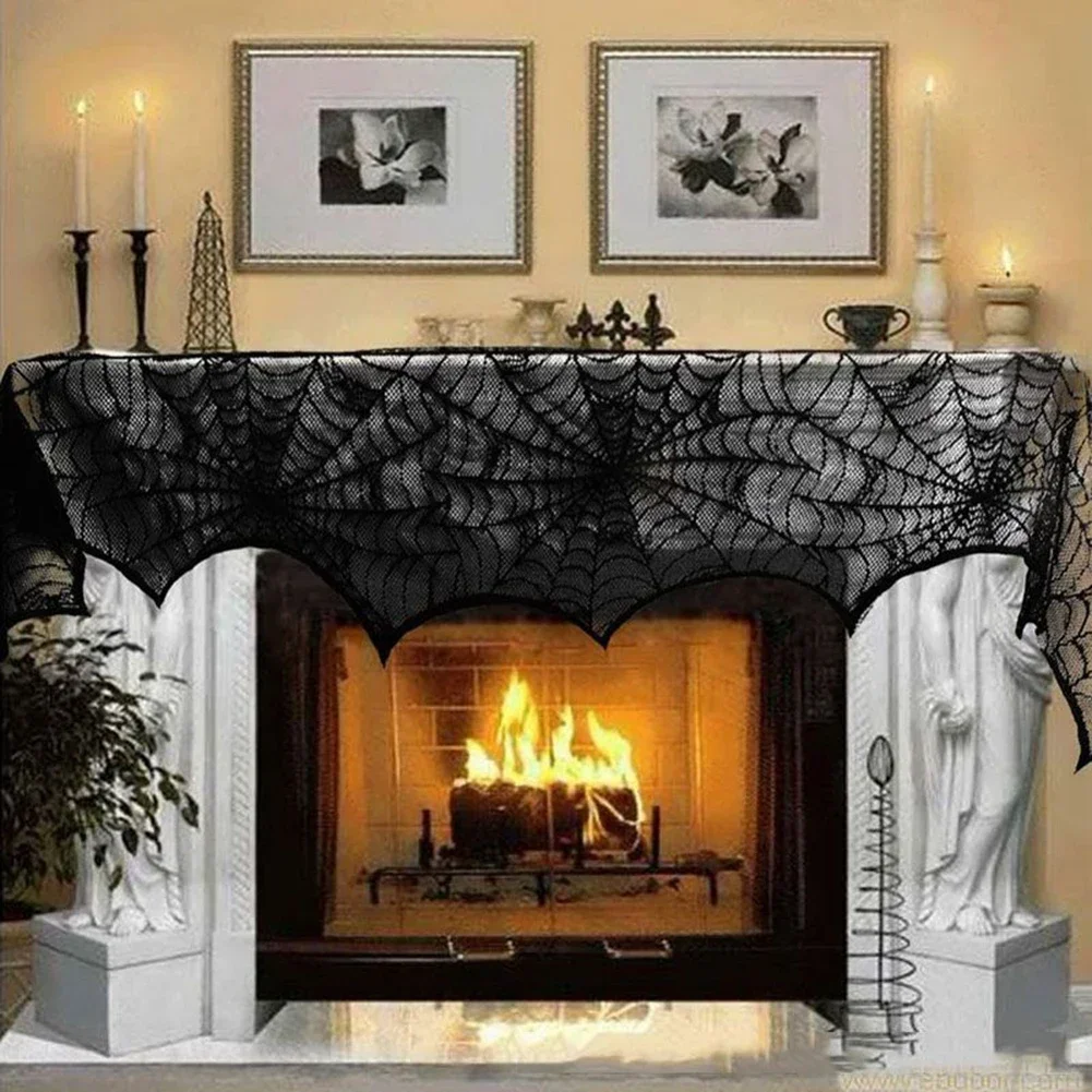 Halloween Spider Web Lace Table Runners Black Lace Tablecloth Halloween Table Decoration Event Party Supplies Table Cover