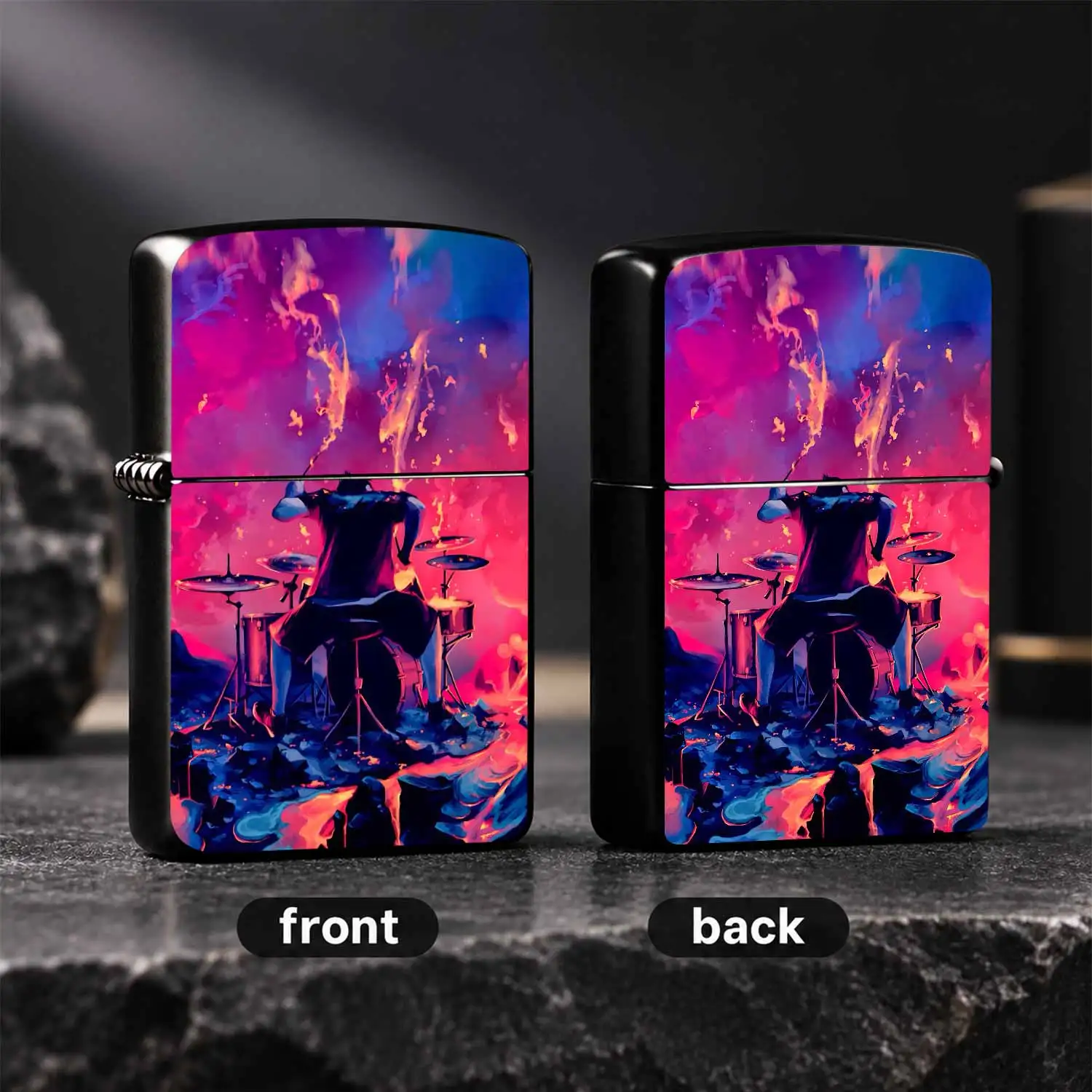 Cool Flaming Drummer Themed Portable Igniter, Creative Trendy Art Painted Unique Vibe Piece, Suitable For Multiple Scenarios Like Outdoor Daily Use, Exquisite Distinct Small Item For Gifting Friends, Hobby And Desktop Decor Interesting And