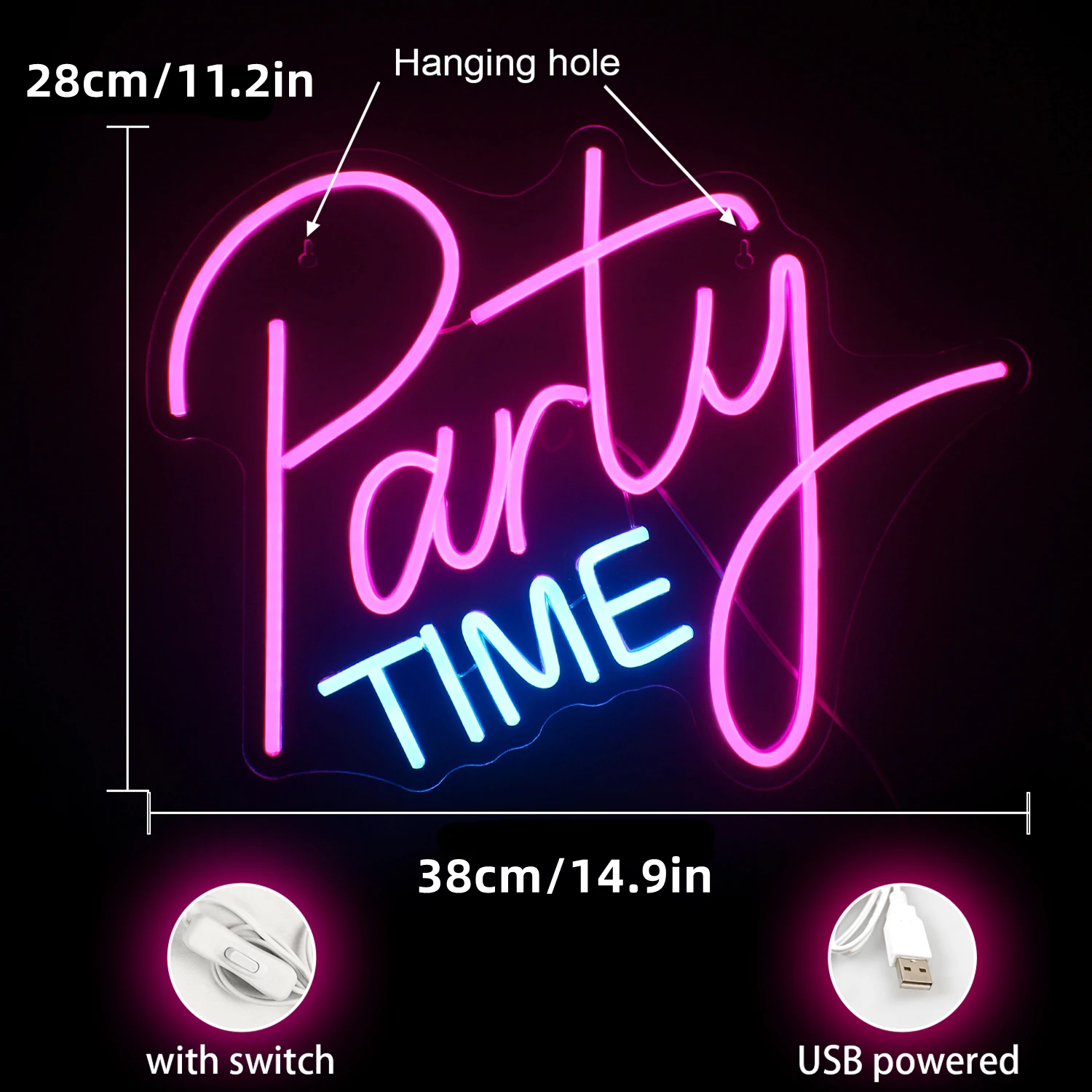 Party Time Lighting Neon Sign LED Room Decoration For Home Bar Birthday Wedding Festival Hanging Pink Art Wall Lamp Decor Logo