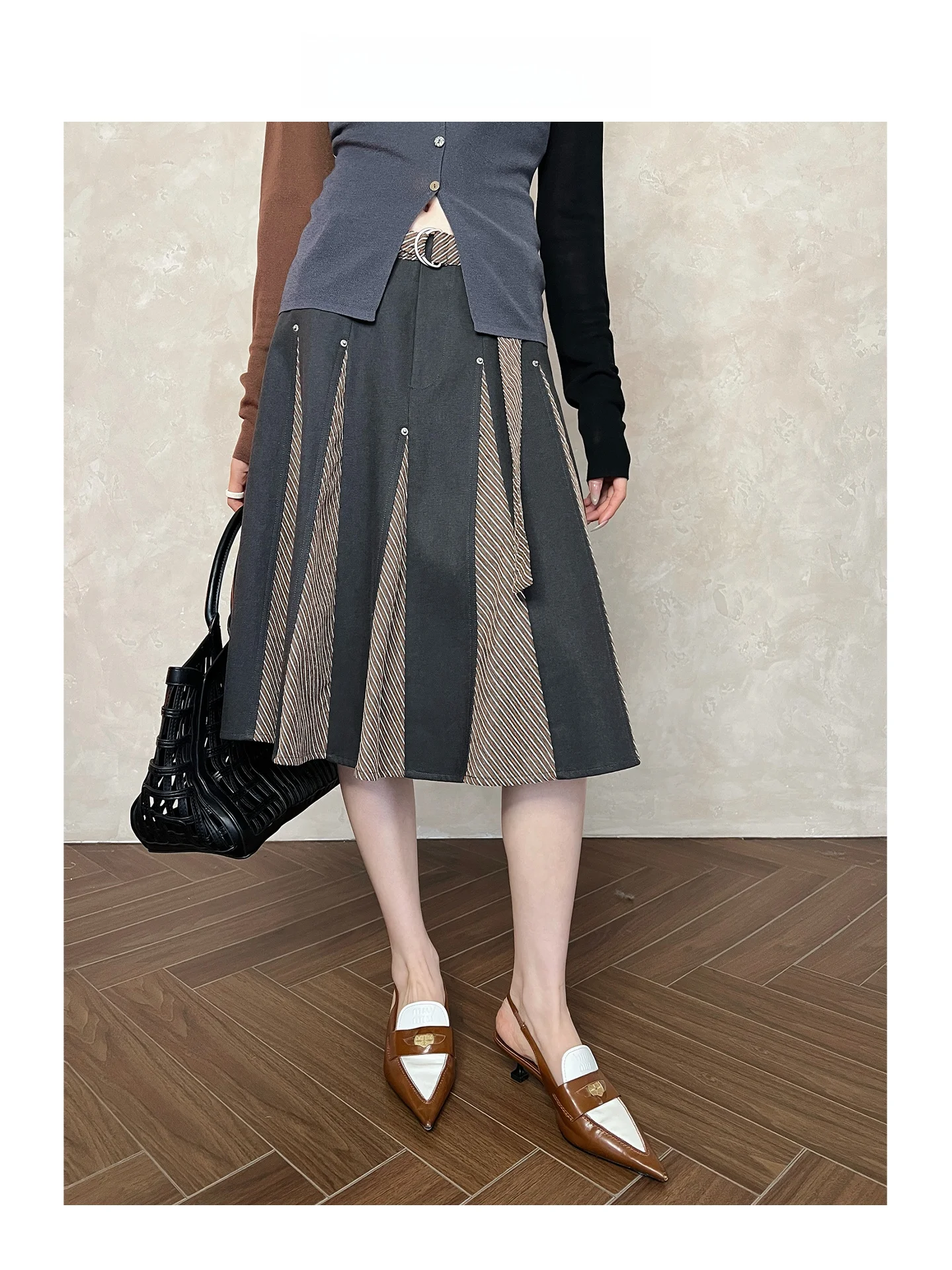 

Юбка ARETE AK с высокой талией, А-силуэт, женская, в стиле пэчворк, с цветными блоками и полосками, в студенческом стиле, приталенная, весна 2026