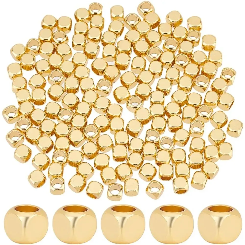 

150pcs Beads 5mm Cube Spacer Cornerless Cube Metal Brass Loose for DIY Summer Hawaii Layered