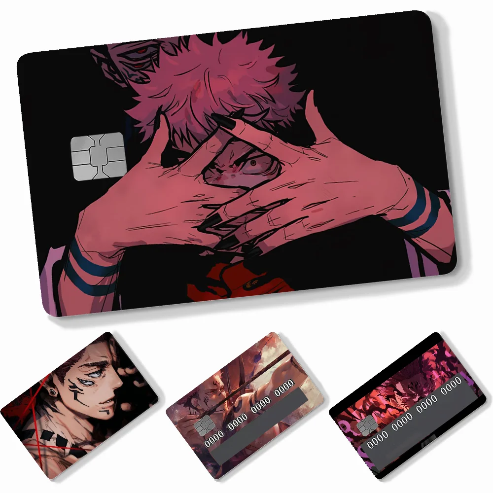 Anime Sukuna Card Stickers 4pcs PVC Credit Card Skin Stickers Removable Self-adhesive Protective Film