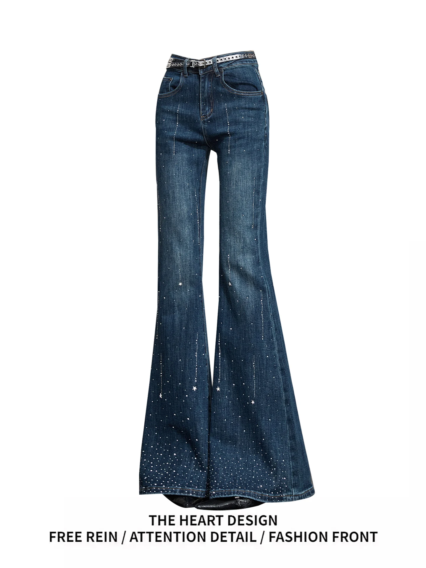 

Flay Star Denim Jeans Women's Spring Autumn 2026 New Design Spicy Girl Slim Micro Flared Pants High Waist Zipper Closure