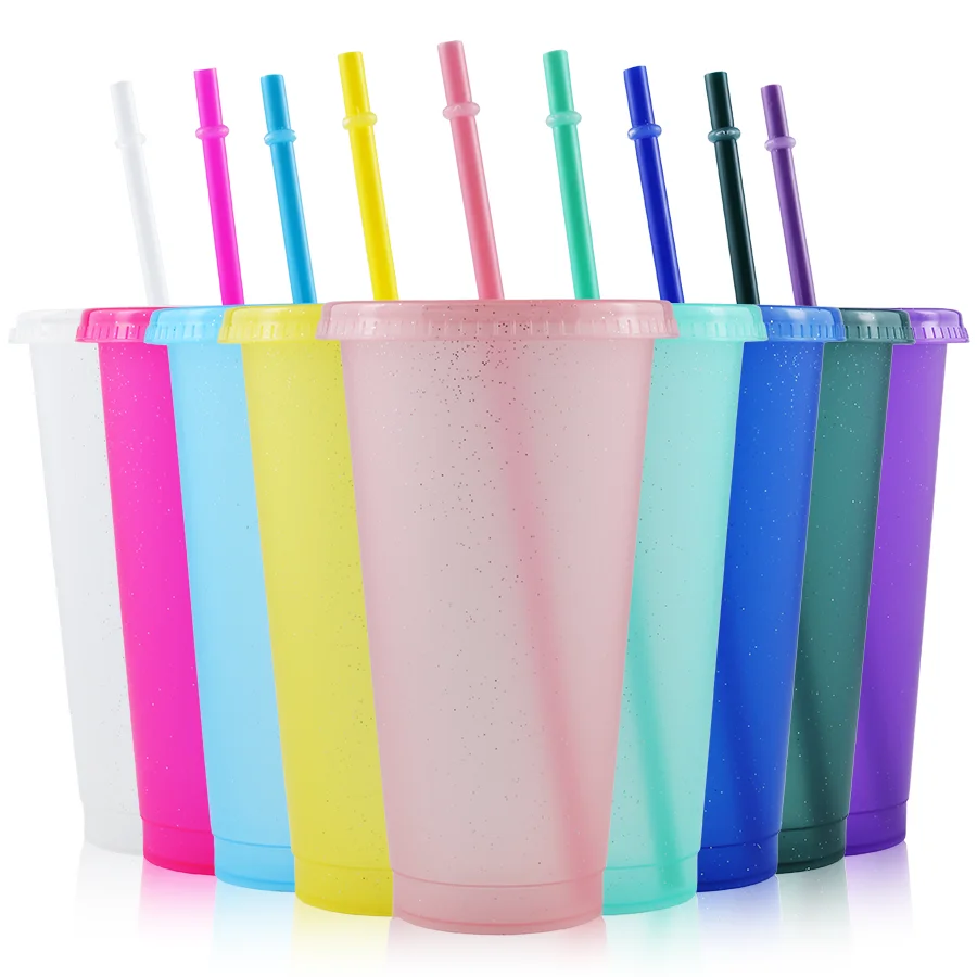 10pcs 24oz Plastic Tumblers with Lids and Straws, Reusable Cups with Lids Plastic Colorful Cups for Parties Birthdays, Iced Coff