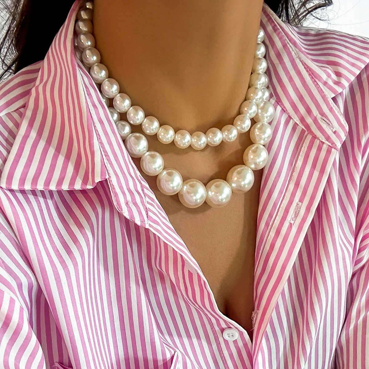 Elegant 2pcs/set Imitation Pearl Beaded Choker Necklaces Collar for Women 2024 Wedding Bridal Party Jewelry Gift