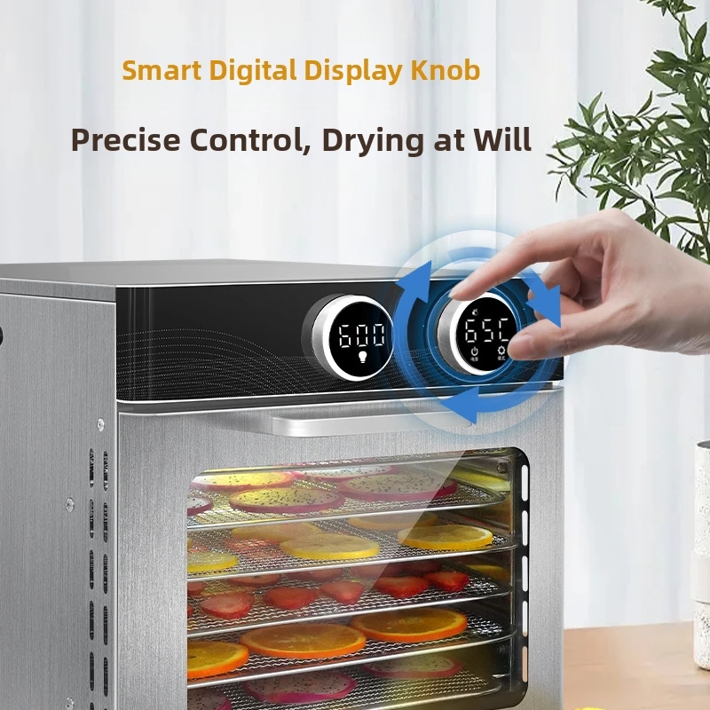 12단 식품 건조기 (듀얼 노브 컨트롤 포함) |   스테인레스 스틸 트레이 및 베이스 |   48시간 타이머, 30 ° C-90을 한국어로 번역해주세요 ° C 조절 가능 |   홈용/