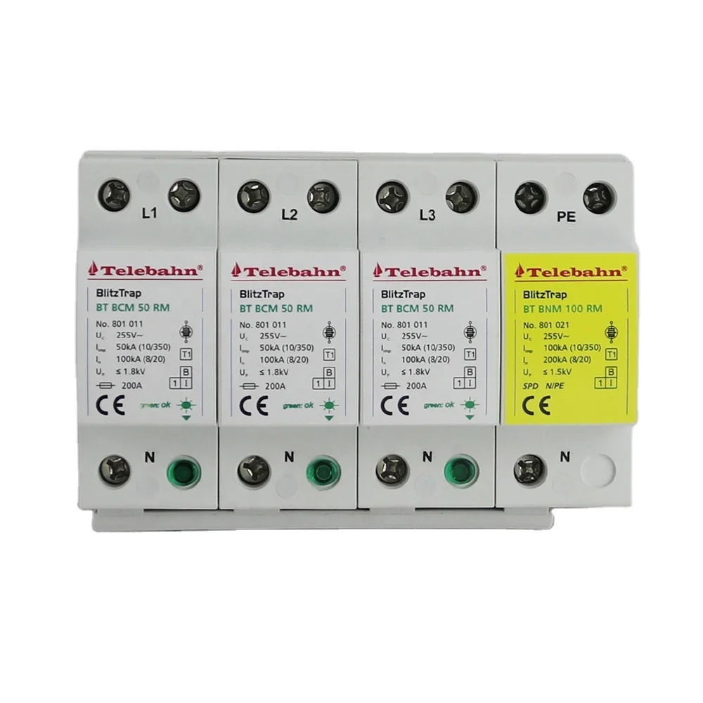 Surge Arrester SPD 255V T1 AC 50kA/100kA/200kA 3 Phases for TT System  Protector