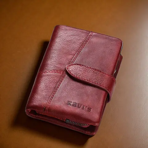 KAVIS Äkta Läderplånbok Dam Med Myntficka Liten Portomonee Rfid Kreditkortsplånbok Damplånbok För Flickor Pengarväska 10 best sales handväska flicka - №4