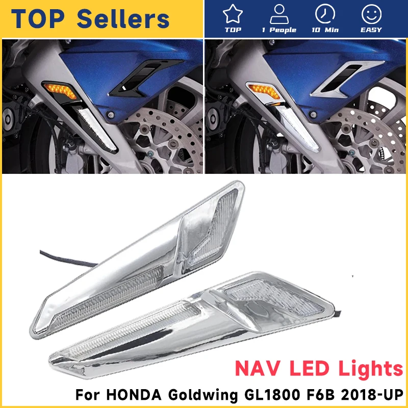 Motorcycle Front Brake Fork Mounted NAV LED Lights in Chrome or Black For Honda Goldwing GL1800 F6B 2018-UP 2019 2020