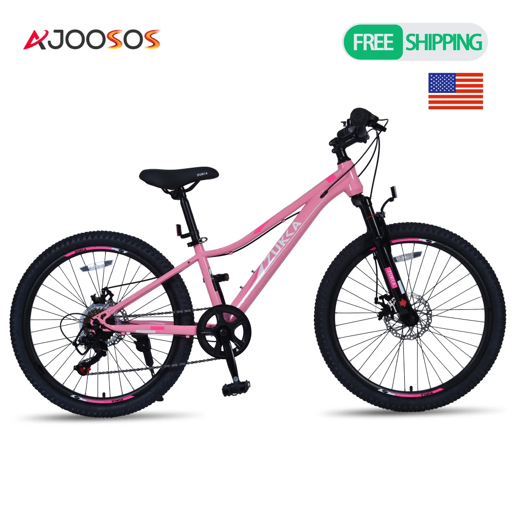 

24 inch Kids Mountain Bike for 5+ Years 6 Speed shimano Mountain bike Dual Disc Brake Steel Frame With Front Suspension Off-Road