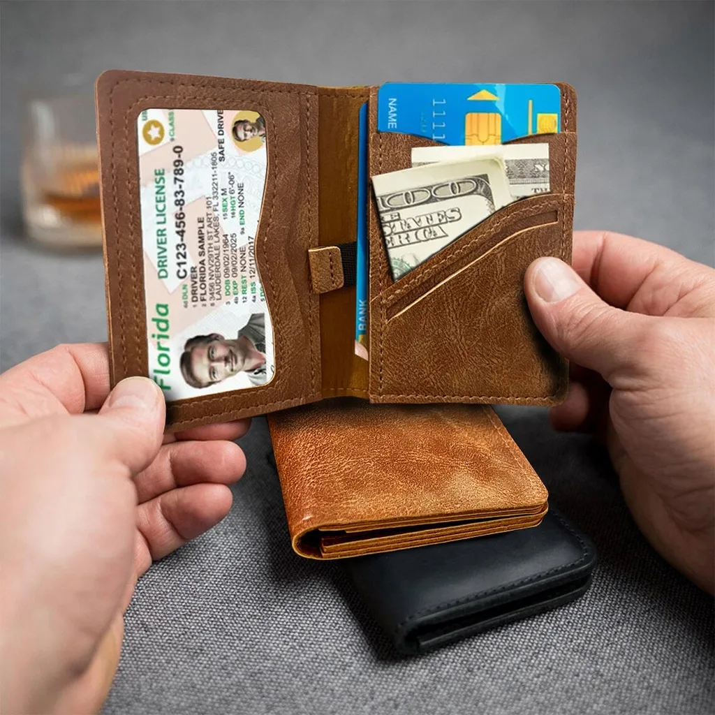 Slim Minimalist Men's Credit Card Holder Ultra Thin Wallet Male With ID Window Rfid Blocking Leather Front Pocket Wallet For Men