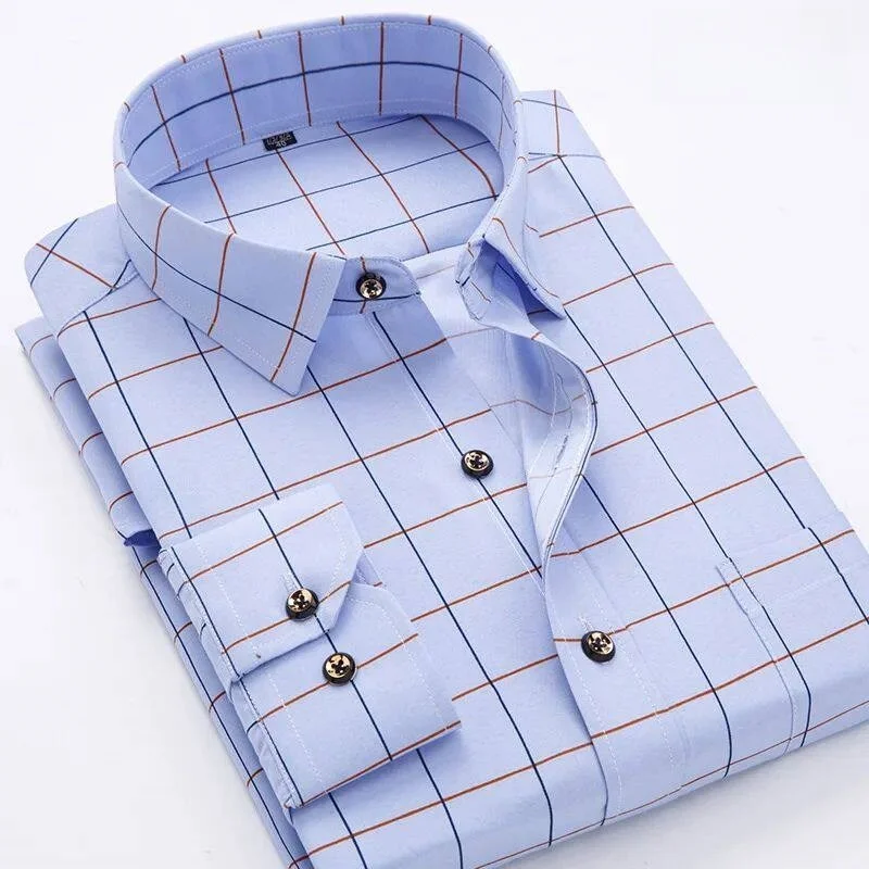 

New Men's Shirt Thin Longsved Printed SpringSummer Non Deformable CleanFit Neck PU Leather Waist Cinched for Middle-Aged...